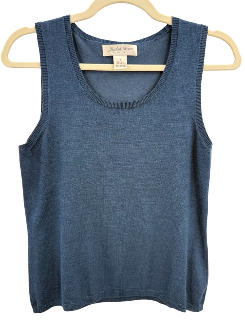 Judith Hart Petites Blue Knit Shell Tank Silk Blend Minimalist Quiet Luxury Top